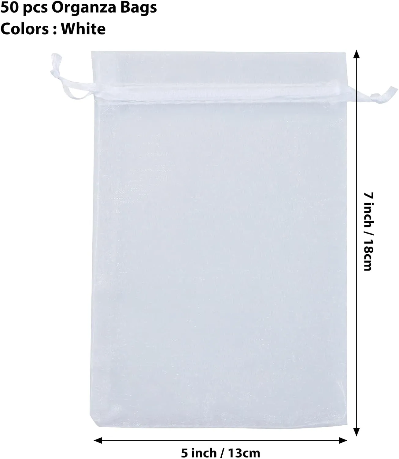 ANZNKU 50 Pack Organza Bags 5 x 7 Inch, White Sheer Favor Mesh Bags Drawstring, Gift Bag Small Size, Mesh Bag Drawstring For Wedding Party