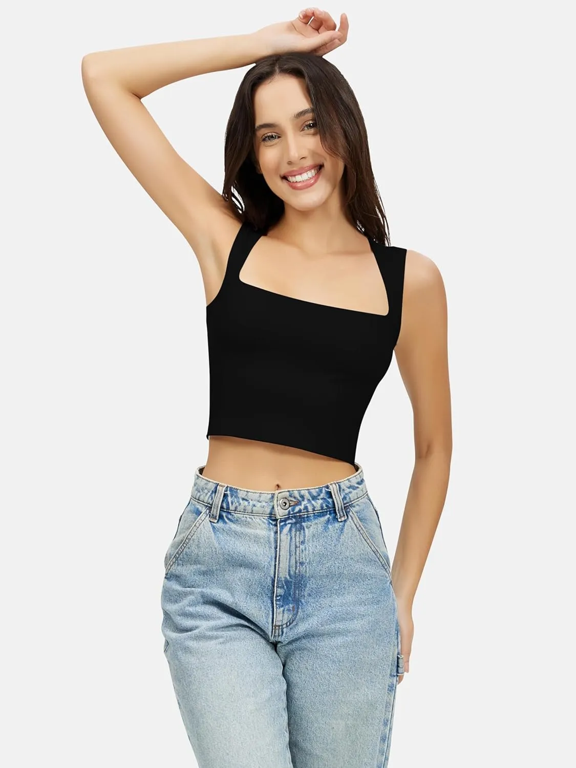Artdear Women's Square Neck Tank Top - Double Lined Sleeveless Basic Crop Tops Air Touch Fabric