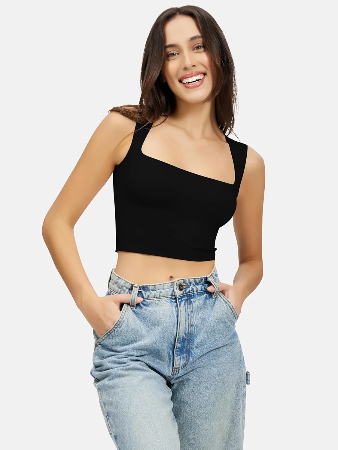 Artdear Women's Square Neck Tank Top - Double Lined Sleeveless Basic Crop Tops Air Touch Fabric