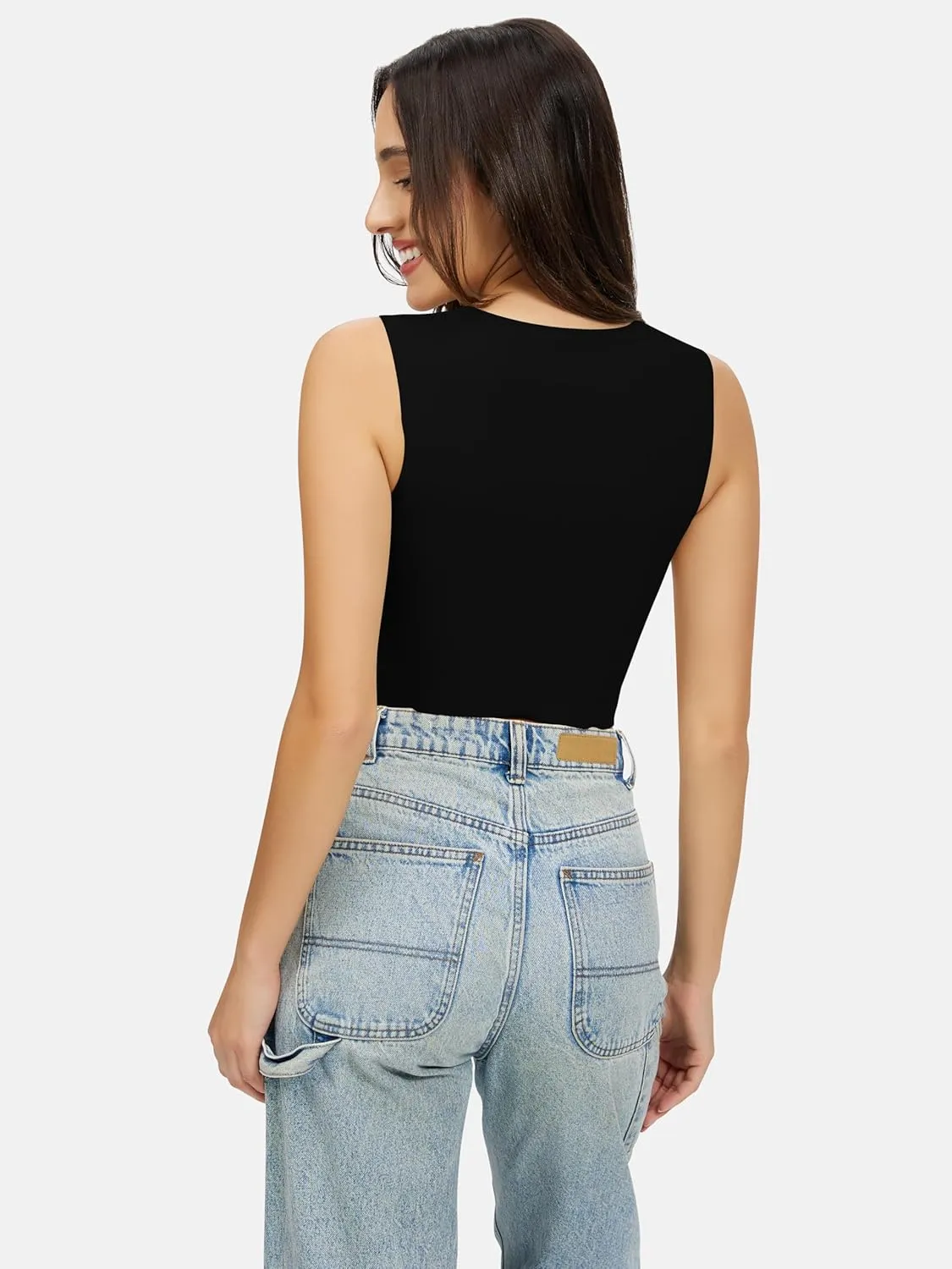 Artdear Women's Square Neck Tank Top - Double Lined Sleeveless Basic Crop Tops Air Touch Fabric