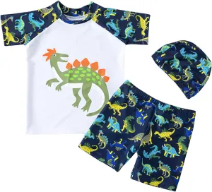 Baby Toddler Boys 3 Pieces Swimsuit Set Boys Swimwear Dinosaur Bathing Suit Rash Guards UPF 50 