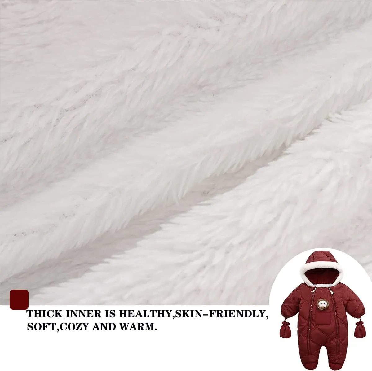 Baby Winter Warm Puffer Solid Zipper Romper hooded Snowsuit with Mittens and Shoes