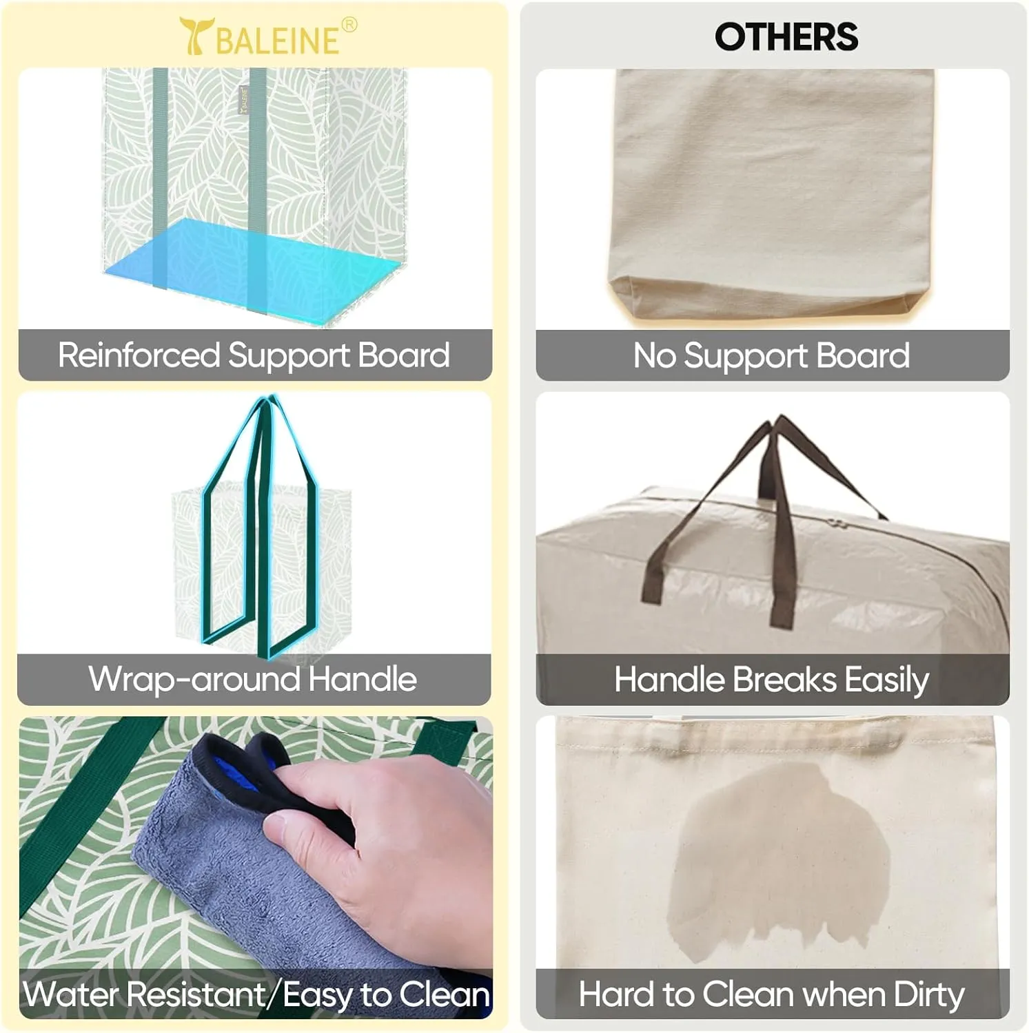 BALEINE 4 PK Grocery Bags Reusable Shopping Bags with Reinforced Bottom, Heavy Duty Foldable Tote Bags (Antique Folidage)