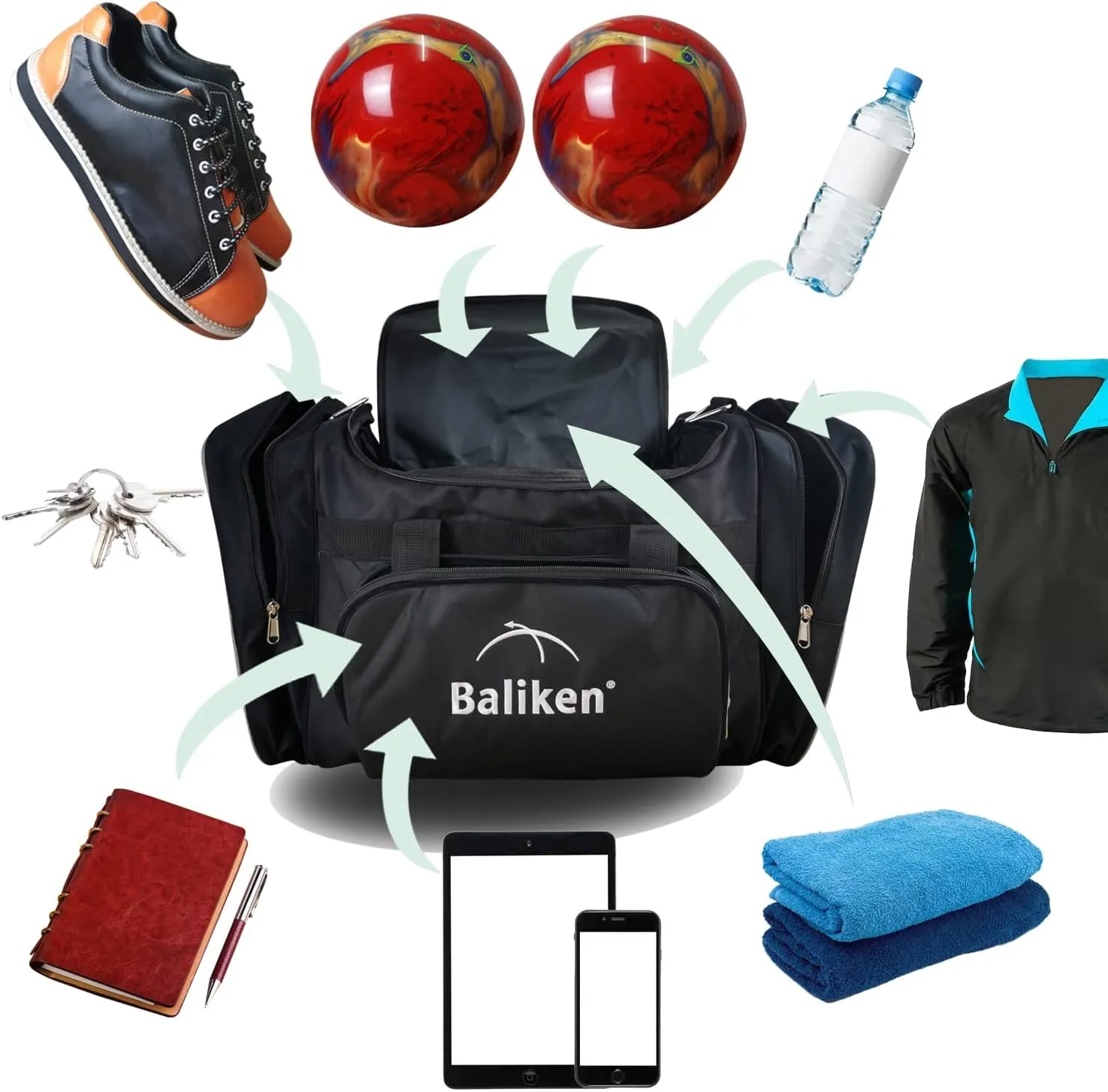 BALIKEN Double Tote Bowling Bag - Holds Two Bowling Balls One Pair of Bowling Shoes Up to Mens 16 Shoes and One Pair Up to Mens 13 Shoes
