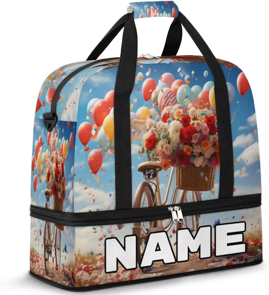 Balloon Bicycles Custom Foldable Duffle Bag with Shoes Compartment Personalized Large Capacity Waterproof Travel Weekender Bag Overnight Bag for Sports Gym