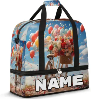 Balloon Bicycles Custom Foldable Duffle Bag with Shoes Compartment Personalized Large Capacity Waterproof Travel Weekender Bag Overnight Bag for Sports Gym