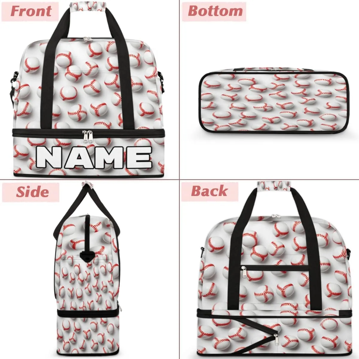 Baseball Custom Foldable Duffle Bag with Shoes Compartment Personalized Large Capacity Waterproof Travel Weekender Bag Overnight Bag for Sports Gym