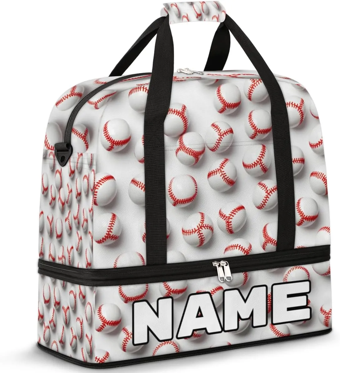 Baseball Custom Foldable Duffle Bag with Shoes Compartment Personalized Large Capacity Waterproof Travel Weekender Bag Overnight Bag for Sports Gym