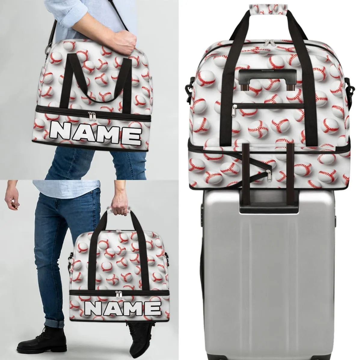 Baseball Custom Foldable Duffle Bag with Shoes Compartment Personalized Large Capacity Waterproof Travel Weekender Bag Overnight Bag for Sports Gym