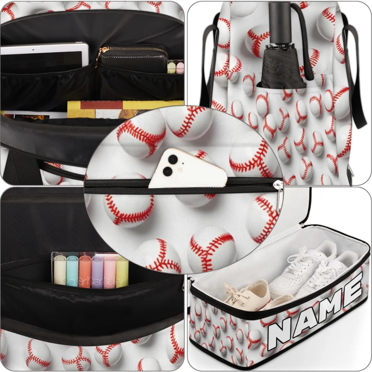 Baseball Custom Foldable Duffle Bag with Shoes Compartment Personalized Large Capacity Waterproof Travel Weekender Bag Overnight Bag for Sports Gym