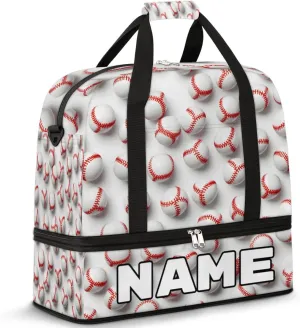 Baseball Custom Foldable Duffle Bag with Shoes Compartment Personalized Large Capacity Waterproof Travel Weekender Bag Overnight Bag for Sports Gym