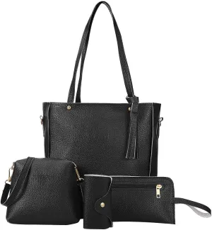Beach Tote Bag 4 Packet Leather Solid Color Handbags Shoulder Bags Crossbody Hobo Bags Card Purse Work Travel Essential B