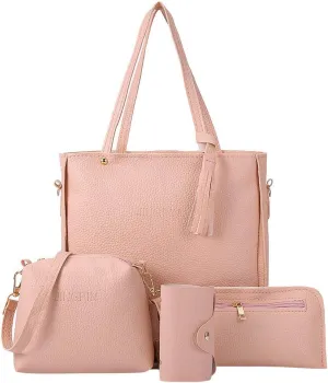 Beach Tote Bag 4 Packet Leather Solid Color Handbags Shoulder Bags Crossbody Hobo Bags Card Purse Work Travel Essential T