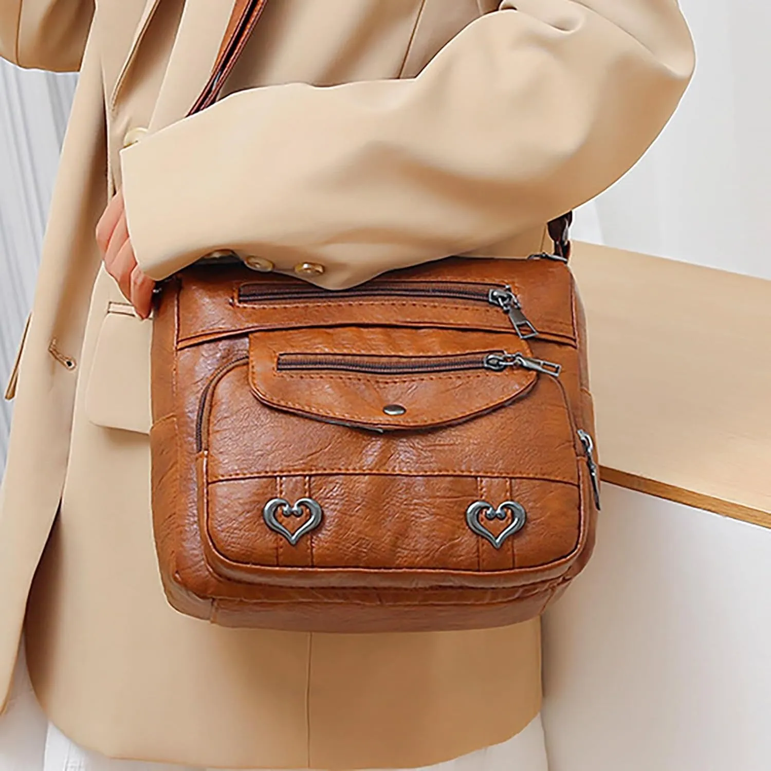 Beach Tote Bag Black Brown Solid Crossbody Shoulder Bags Medium Travel Satchel Bag Purse Wallet Anti Theft Bags Z