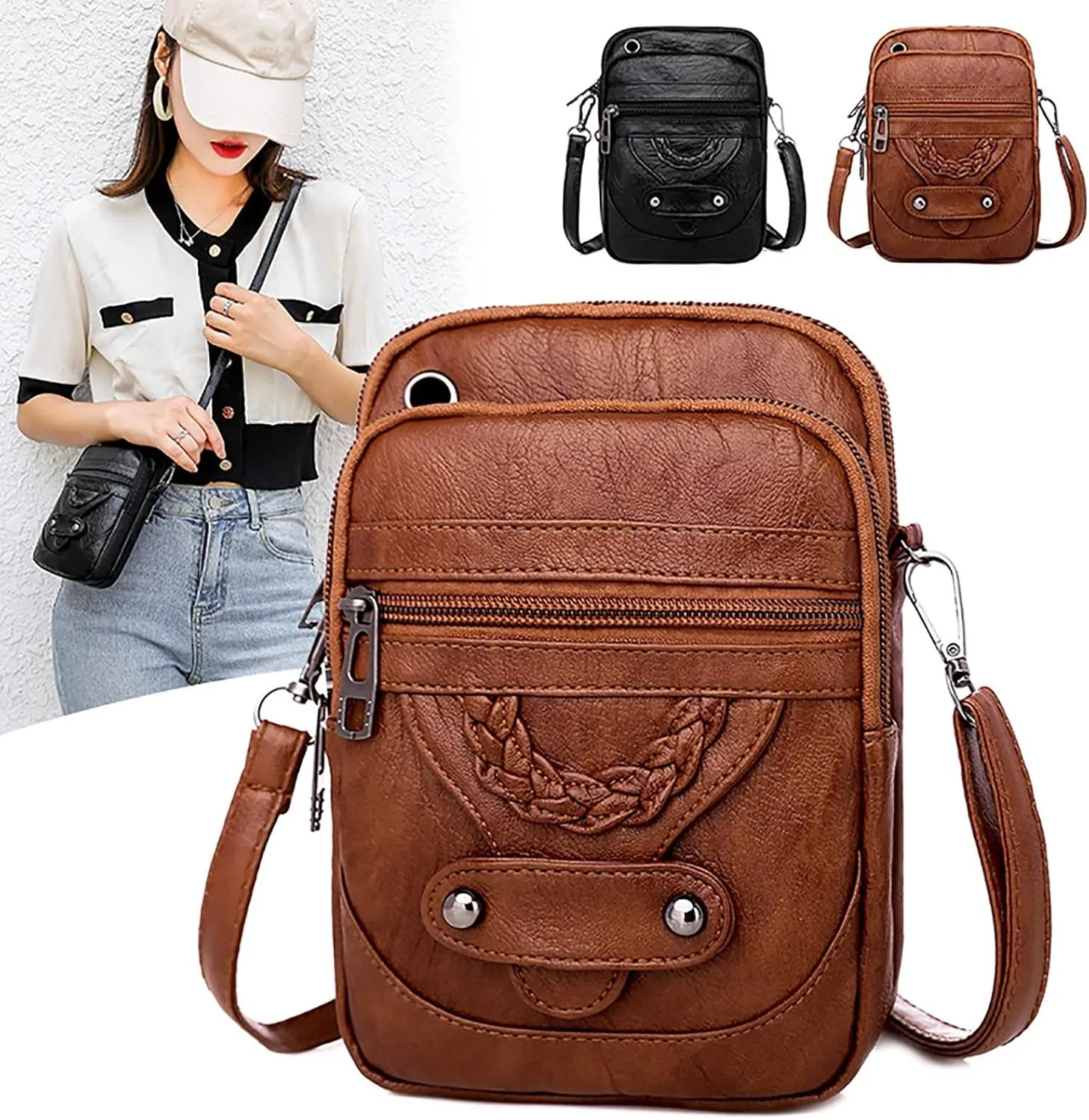 Beach Tote Bag Small Retro Zipper Cell Phone Bags Shoulder Bags Crossbody Handbags Suitable For Beach Shopping Travel F