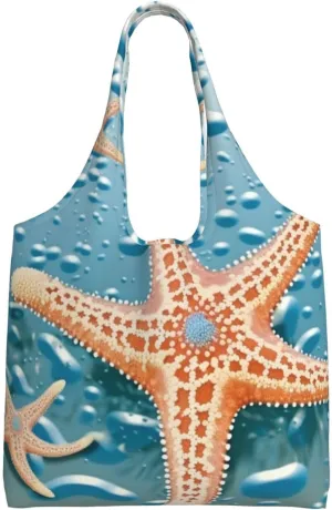Beautiful starfish print Canvas Tote Bags For Women Large Capacity Reusable Grocery Bags Shoulder Bag For Work Outdoor Travel