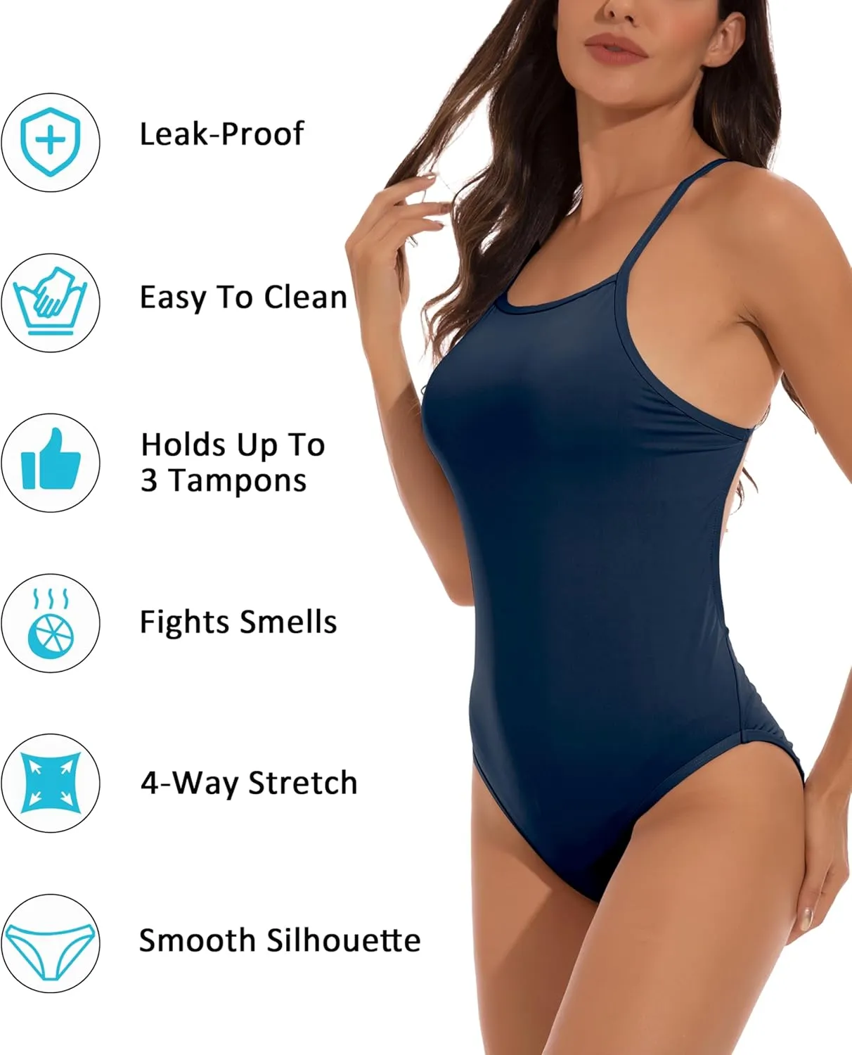 Beautikini Period Swimwear Women One Piece Menstrual Swimsuit Leakproof Racerback Athletic Bathing Suit for Teens Girls