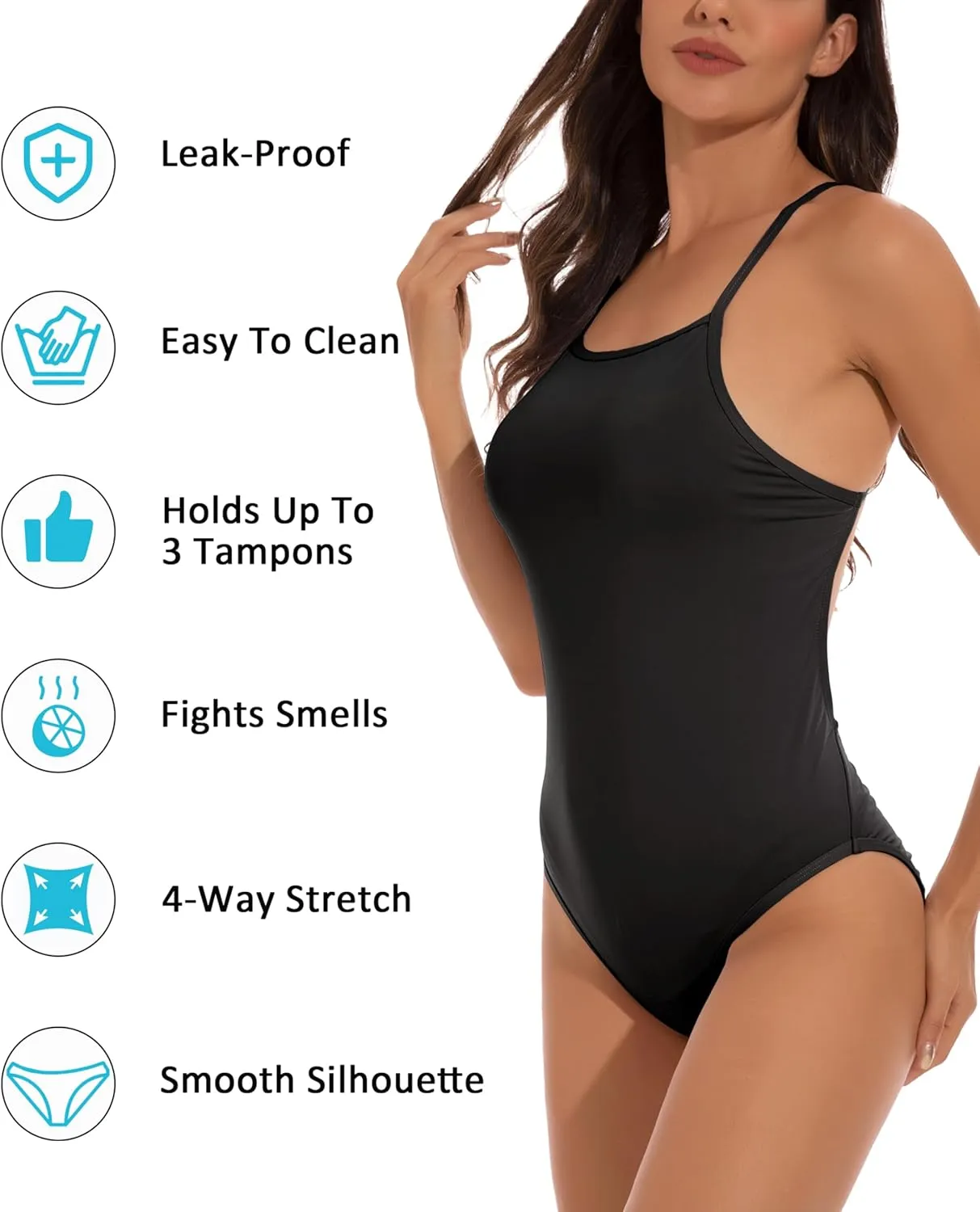 Beautikini Period Swimwear Women One Piece Menstrual Swimsuit Leakproof Racerback Athletic Bathing Suit for Teens Girls