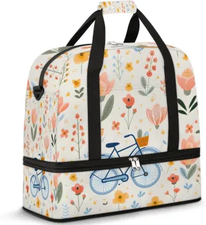 Bicycle Pattern Foldable Travel Duffel Bag Overnight Weekender Bag with Shoes Compartment Sports Gym Bag for Men Women