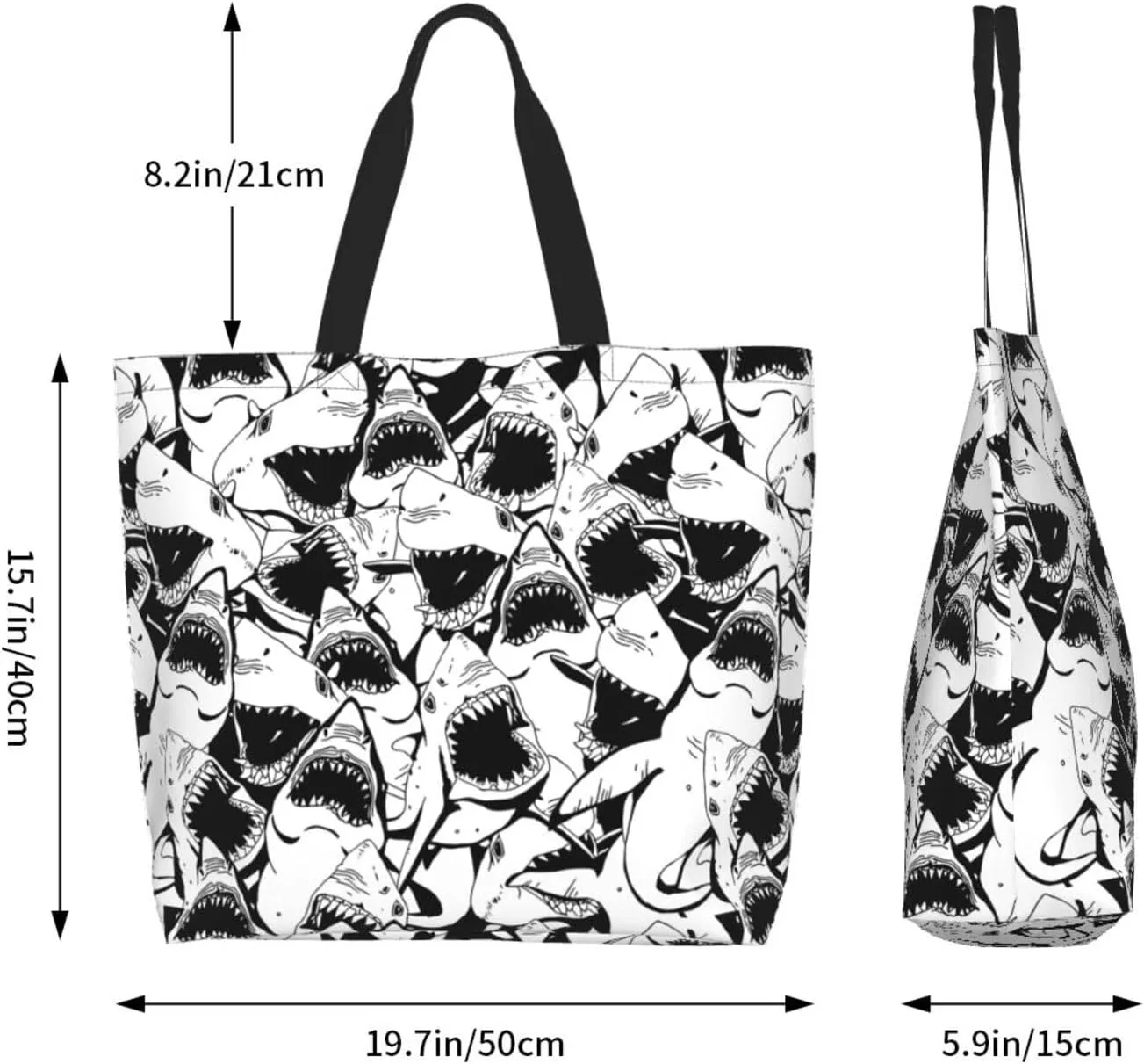 Black and White Great White Shark Women's Tote Bag Large Capacity Single Shoulder Bags Handbag for Shopping Work