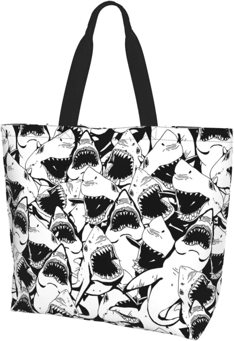 Black and White Great White Shark Women's Tote Bag Large Capacity Single Shoulder Bags Handbag for Shopping Work