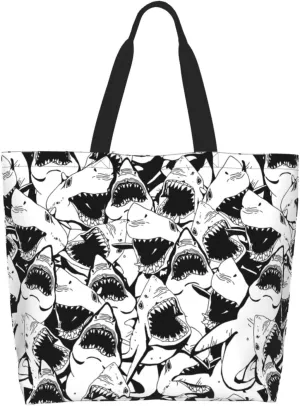 Black and White Great White Shark Women's Tote Bag Large Capacity Single Shoulder Bags Handbag for Shopping Work