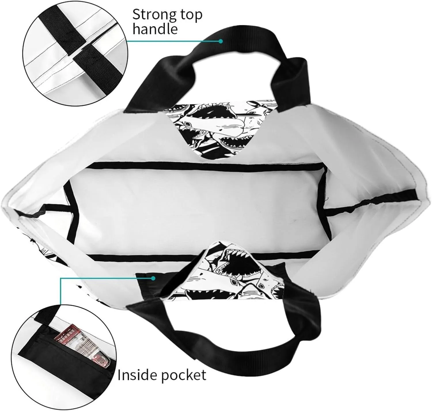 Black and White Great White Shark Women's Tote Bag Large Capacity Single Shoulder Bags Handbag for Shopping Work