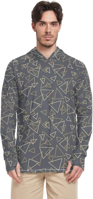 Black Gold Irregular Triangle Mens Sun Hoodie Shirts UV Protection Long Sleeve Sun Shirt with Hood UPF 50  Quick Dry Rash Guard Shirts for Men UV Sunproof Shirts Camisas para Trabajo