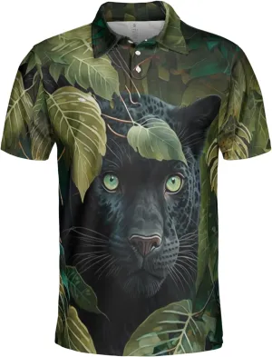 Black Jaguar Polo Shirts for Men - Panther Cat Mens Quick Dry Short Sleeve Polo Shirts Series 18