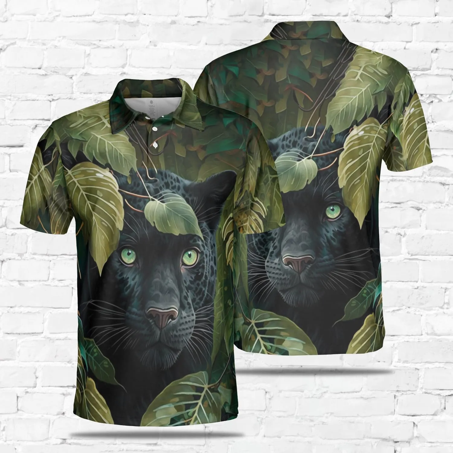 Black Jaguar Polo Shirts for Men - Panther Cat Mens Quick Dry Short Sleeve Polo Shirts Series 18
