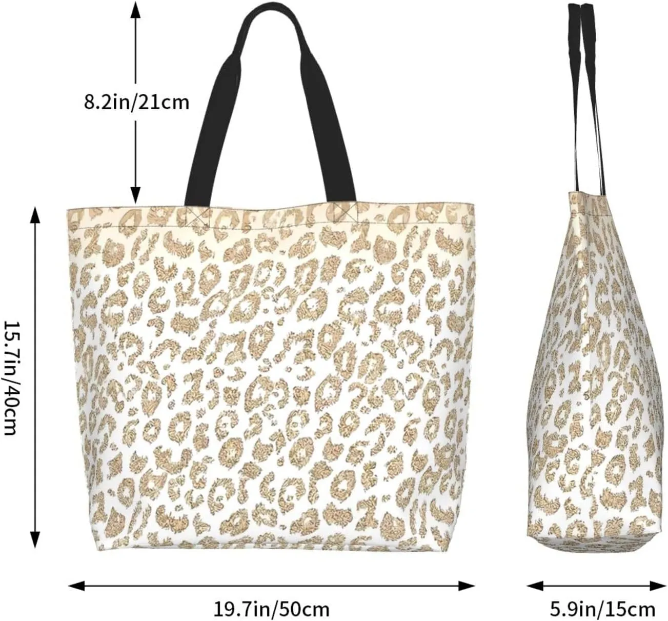 Black Leopard Print Women's Tote Bag Large Capacity Single Shoulder Bags Handbag for Shopping Work