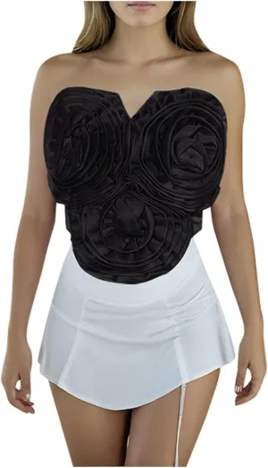 Black Sleeveless Tops for Women Crop Top Dressy Smocked V Cut Tank Square Womens Loose