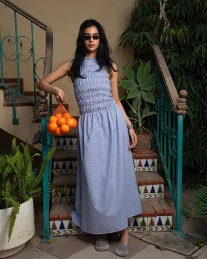 Blue Striped Sleeveless Dress