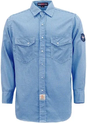 BOCOMAL FR Shirts for Men Printed Plaid Flame Resistant Clothing 6.5oz Cotton Button Up Welding Shirts NFPA2112 CAT2