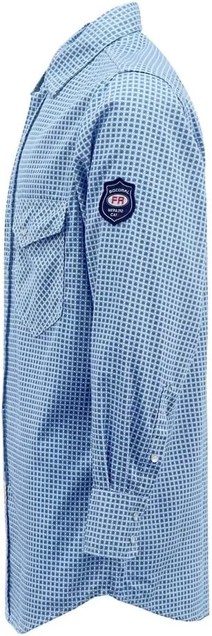 BOCOMAL FR Shirts for Men Printed Plaid Flame Resistant Clothing 6.5oz Cotton Button Up Welding Shirts NFPA2112 CAT2