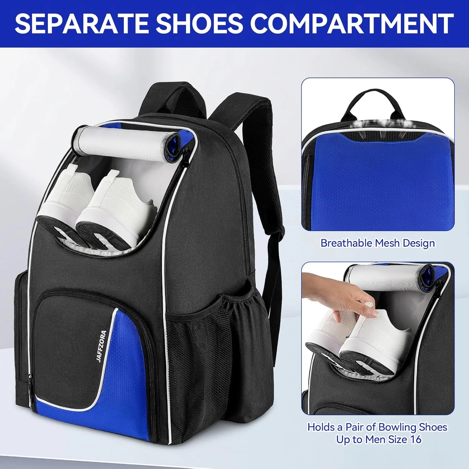 Bowling Backpack - Fits A Pair of Bowling Shoes Up to Size 16 for Men