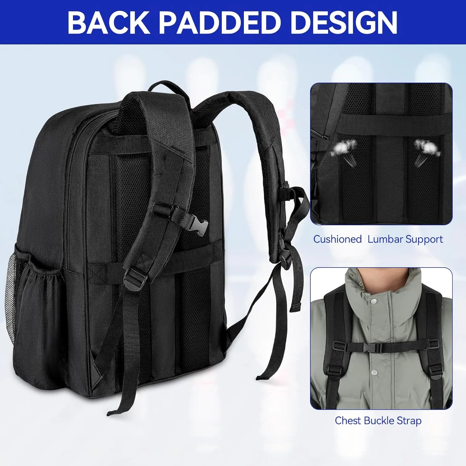 Bowling Backpack - Fits A Pair of Bowling Shoes Up to Size 16 for Men