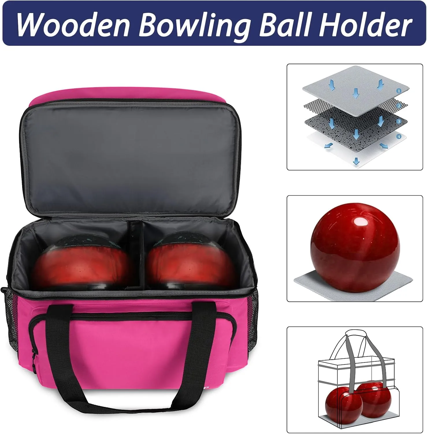 Bowling Ball Bag with Double Ball Holder - Fits Bowling Shoes Up to Mens Size 16