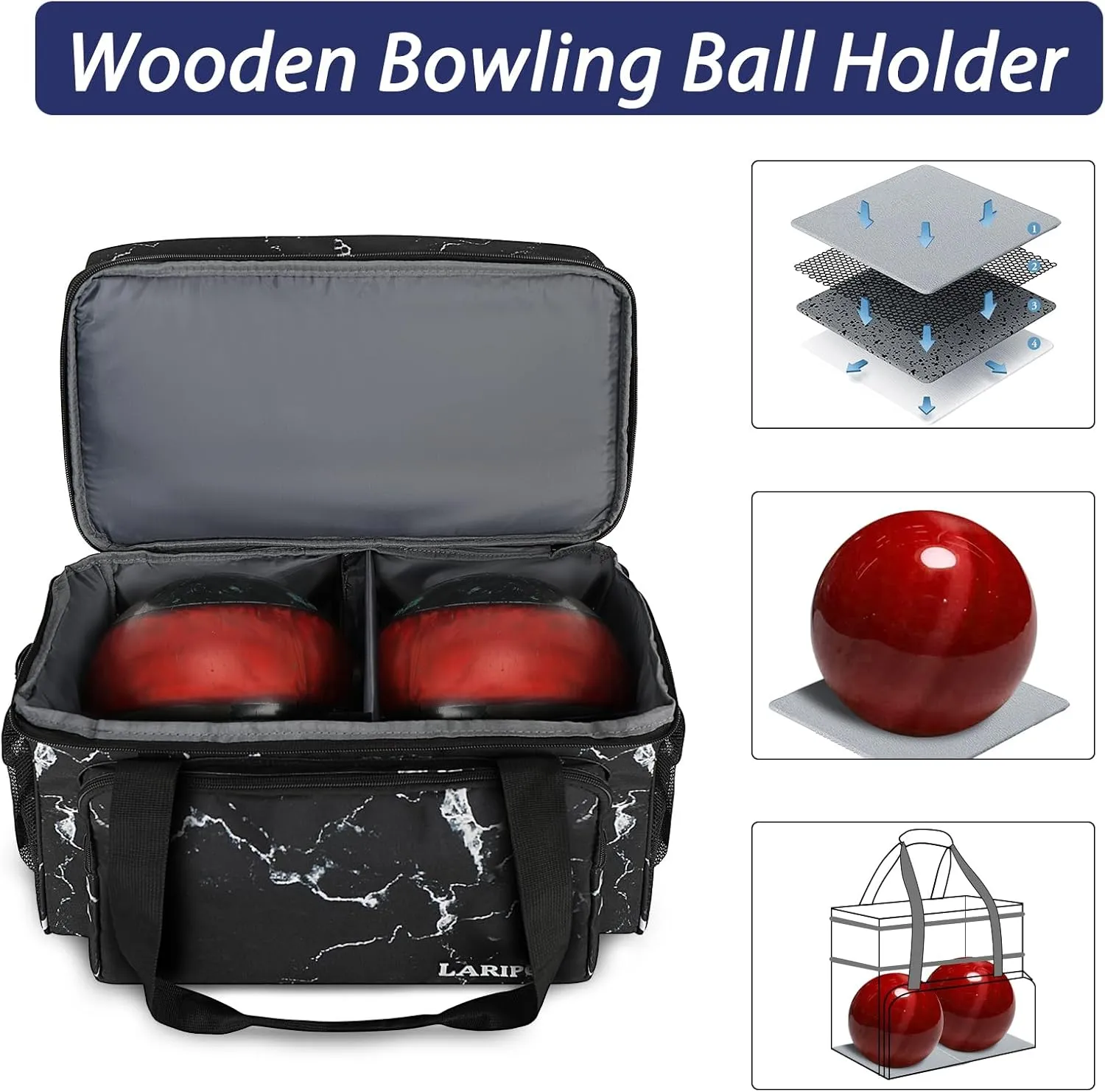 Bowling Ball Bag with Double Ball Holder - Fits Bowling Shoes Up to Mens Size 16