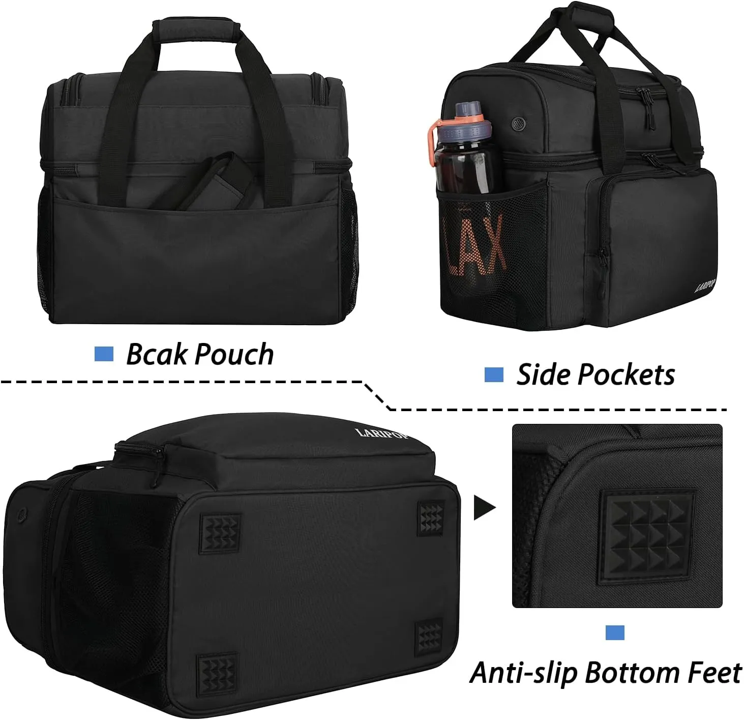 Bowling Ball Bag with Double Ball Holder - Fits Bowling Shoes Up to Mens Size 16