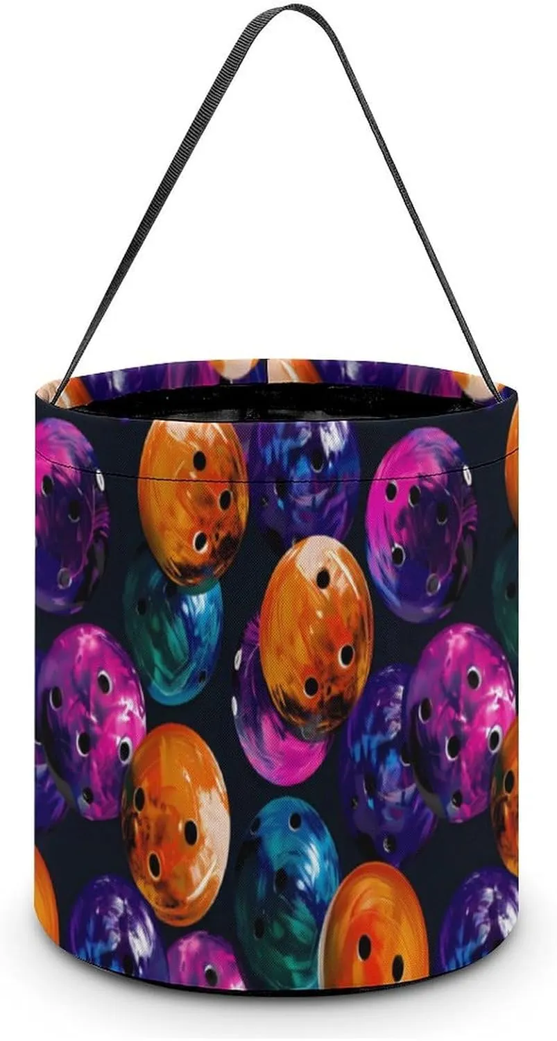 Bowling Ball Halloween Candy Bucket Trick Or Treat Tote Bags Easter Egg Hunt Basket with Handle for Party Decoration