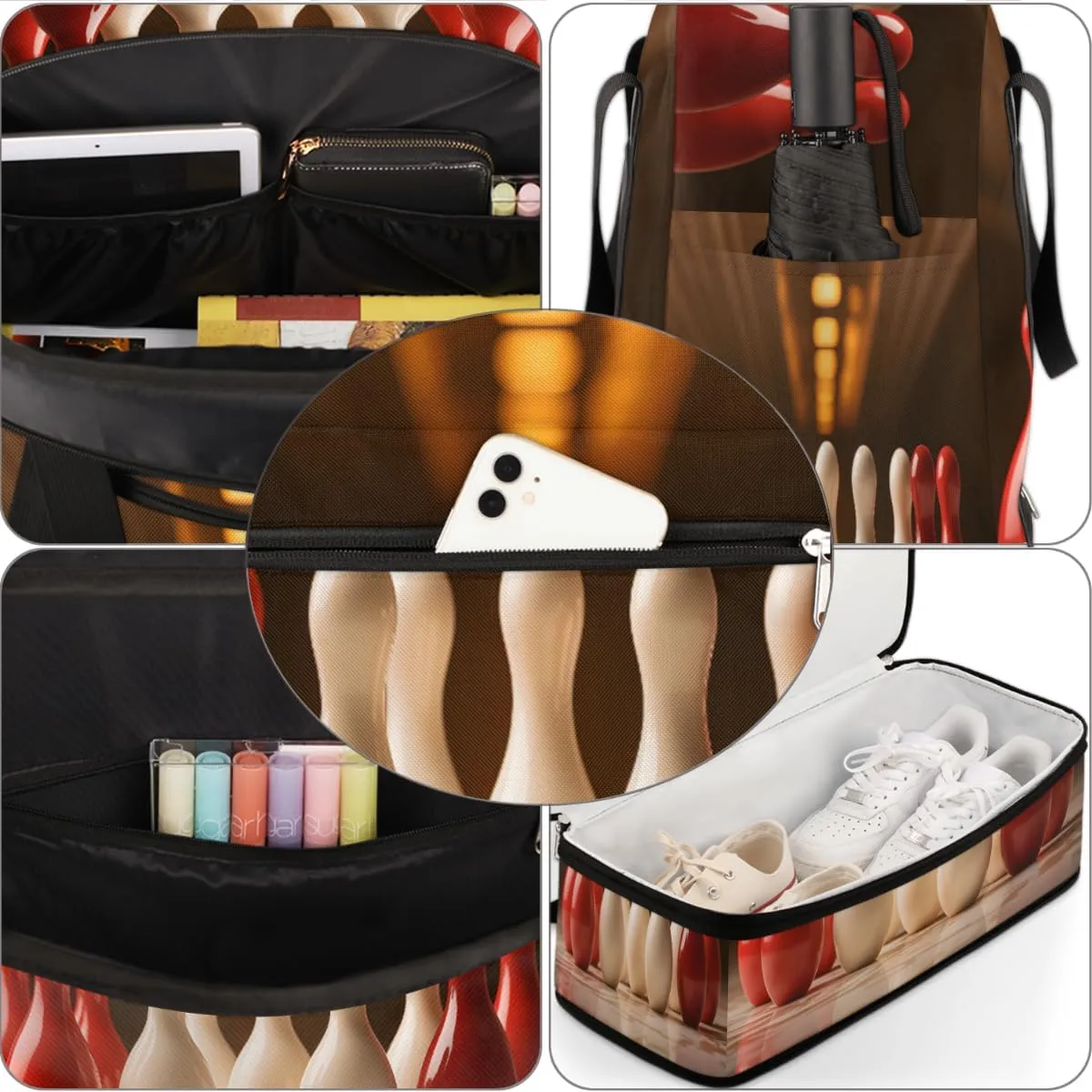Bowling Ball Theme Foldable Travel Duffel Bag Overnight Weekender Bag with Shoes Compartment Sports Gym Bag for Men Women