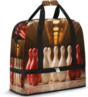 Bowling Ball Theme Foldable Travel Duffel Bag Overnight Weekender Bag with Shoes Compartment Sports Gym Bag for Men Women