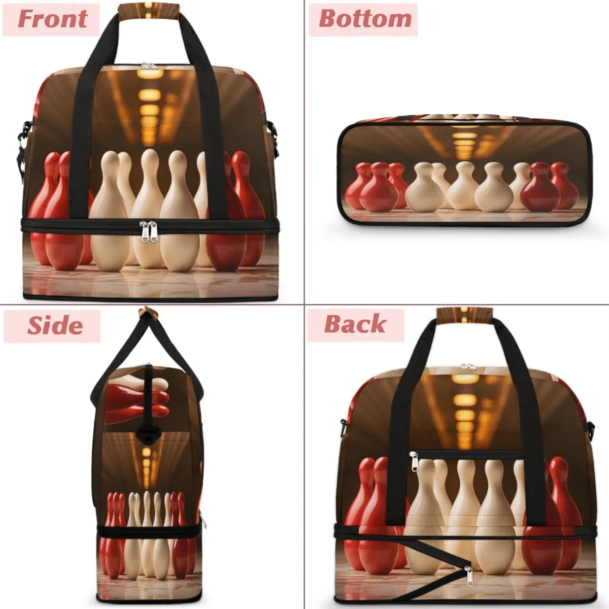 Bowling Ball Theme Foldable Travel Duffel Bag Overnight Weekender Bag with Shoes Compartment Sports Gym Bag for Men Women