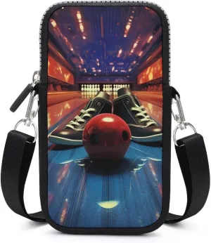 Bowling Shoes and Balls Crossbody Phone Bag Portable Cellphone Purse Card Holder Wallet Shoulder Bag