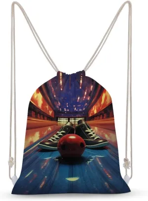 Bowling Shoes and Balls Drawstring Backpack Lightweight String Bag Casual Sackpack for Sports Gym Travel 35x50cm