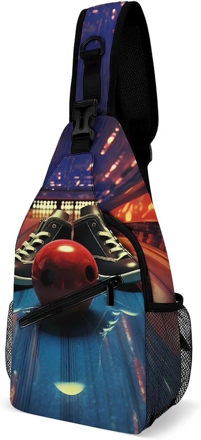 Bowling Shoes and Balls Sling Backpack Multipurpose Crossbody Shoulder Bag Printed Chest Bag Travel Hiking Daypack