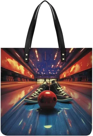 Bowling Shoes and Balls Womens PU Leather Tote Bag Large Capacity Shoulder Purse Versatile Handbags