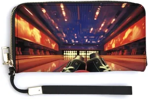 Bowling Shoes and Balls Wristlet Wallet for Women Long Purse Card Holder Handbag with Zipper