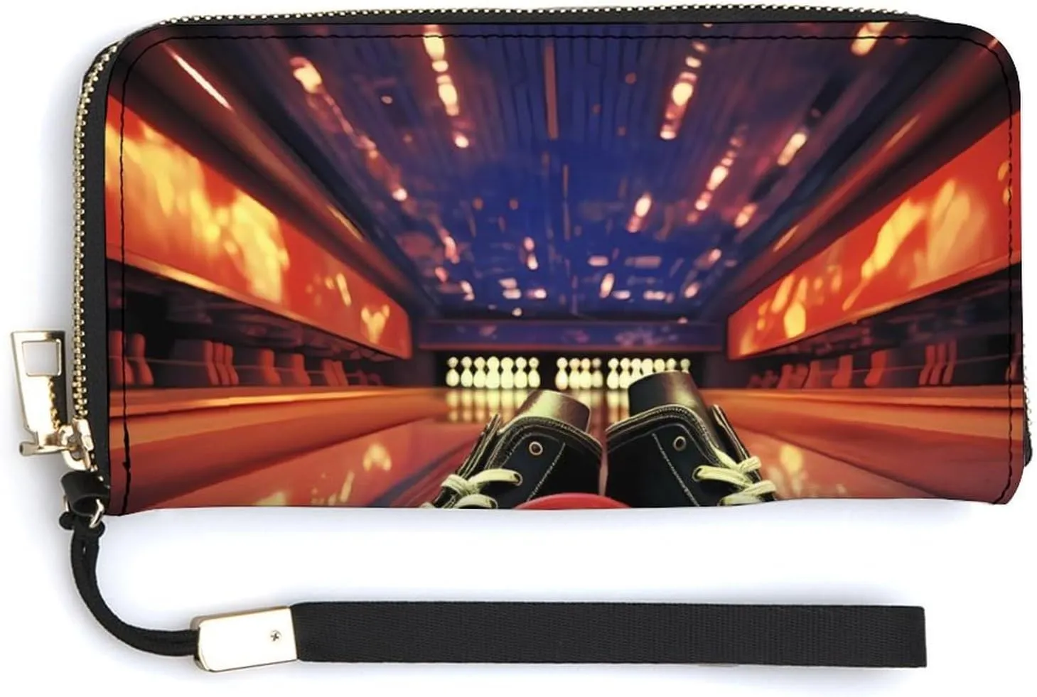 Bowling Shoes and Balls Wristlet Wallet for Women Long Purse Card Holder Handbag with Zipper